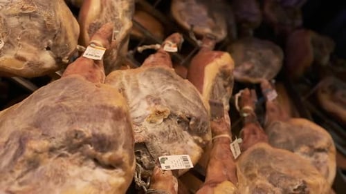 Jamon Serrano Pig Legs Factory Hanging in a Industry Iberian Ham Elaboration Process