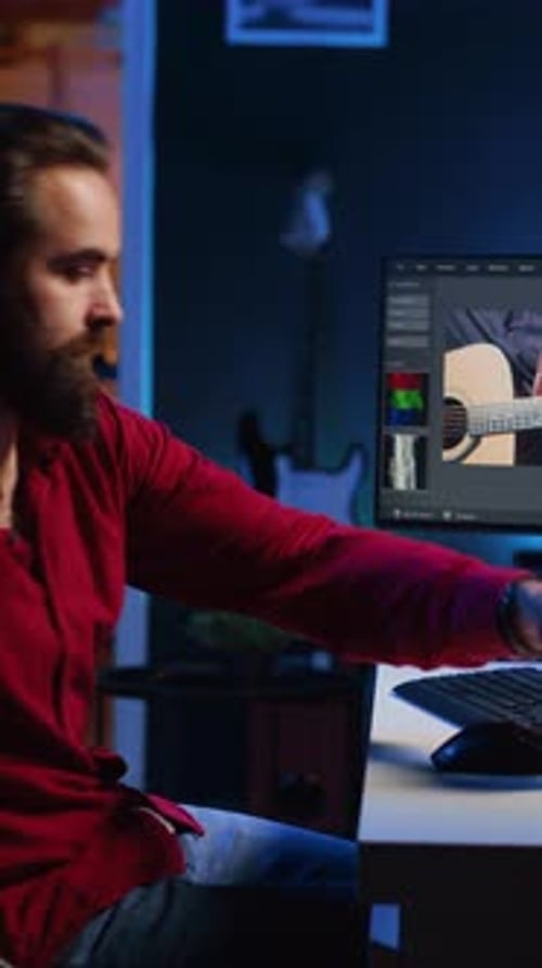 Vertical Video Videographer in Media Agency Studio Doing Color Correction on Raw Footage
