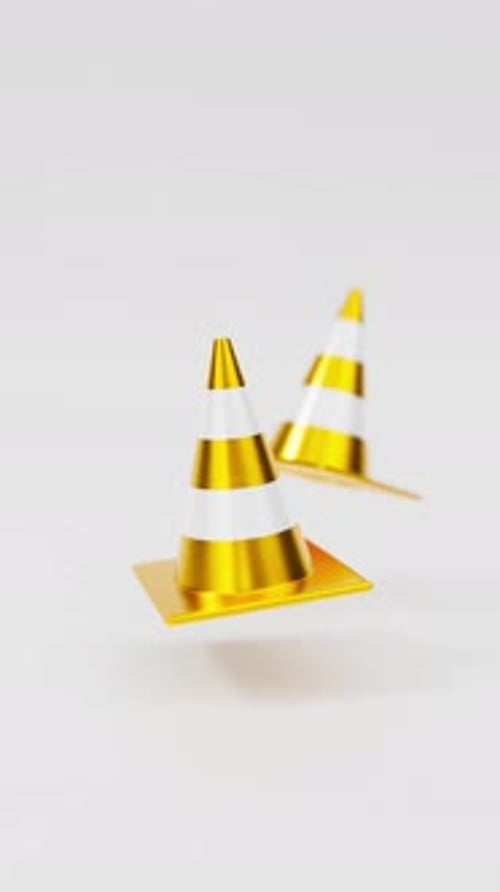 Animated Gold Traffic Cones with White Stripes Spinning