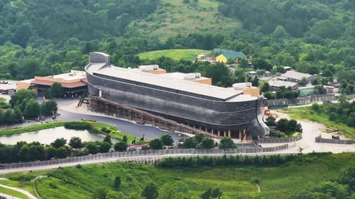 Aerial View of Noah's Ark Replica at Ark Encounter Theme Park in Williamstown Kentucky