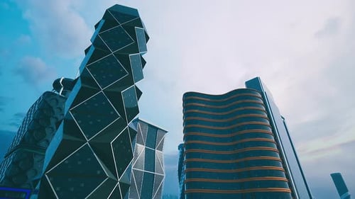 Animated Futuristic Cityscape with Modern Corporate Buildings