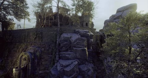 Clifftop Scenic Ruins Ancient Stone Archway Overlooking Landscape