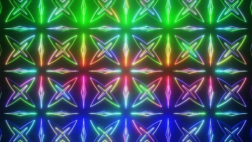 Green And Red And Blue On Black Abstract Neon Glowing Star Patterns Background Vj Loop Animation
