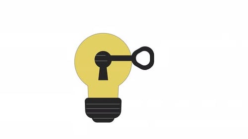 Unlocking lightbulb with key line 2D object animation