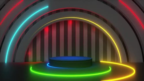 Bunte moderne Bühne mit Neonlichtern