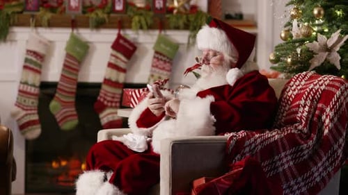 Santa Claus Using Cell Phone Beard