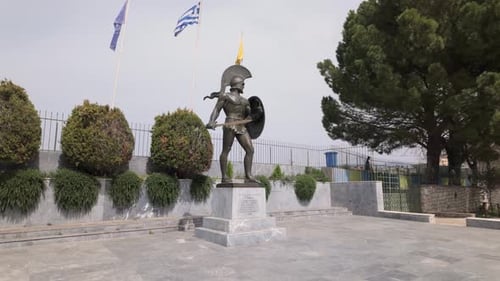 Statue Of Leonidas In Sparta, Greece - Wide Shot