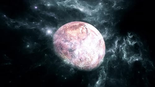 Futuristic Rotating Planet in Deep Space Nebula