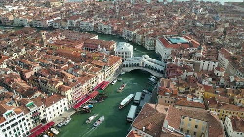 Venice Aerial View of Rialto Bridge Crossing the Grand Canal Italy
