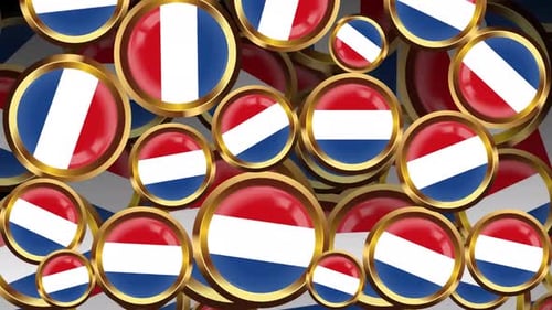 Animated Falling Circular Flag Badges Background