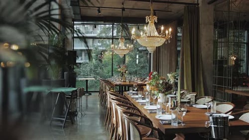 Elegant Long Tables Set for Formal Dining