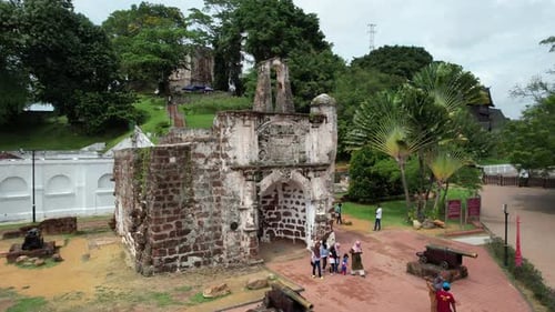 Aerial drone of a city Malacca Melaka Malaysia during lock track left shot - 2