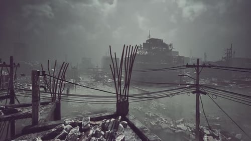 Urban Decay Viewed From Rooftop in a Desolate Post Apocalyptic Setting