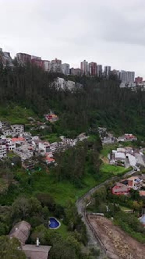 Urban aerial video over Guapulo Quito Ecuador