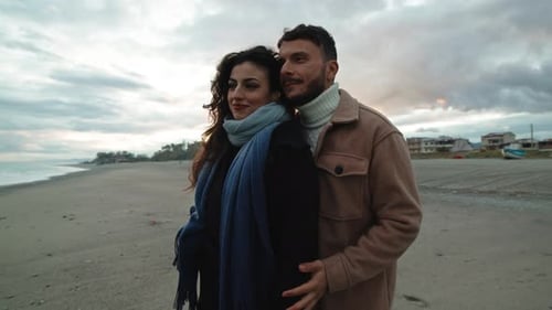 Boy Hug From Back His Girlfriend at Beach