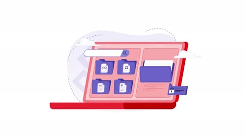 Flat Design Laptop Cloud File Management Security Animation