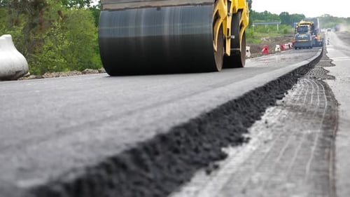 Roller Laying New Asphalt Layer Special Machinery Making Road Compactor Constructing Highway