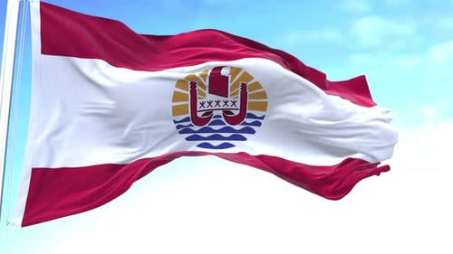 French Polynesia Flag Waving Against Blue Sky