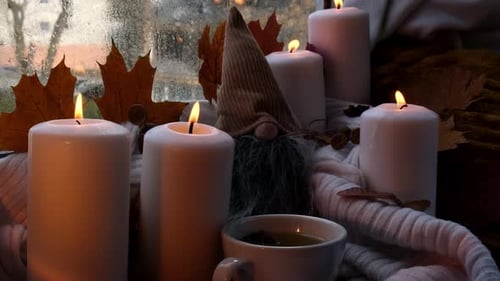 Cozy Tea by Candlelight on a Rainy Day