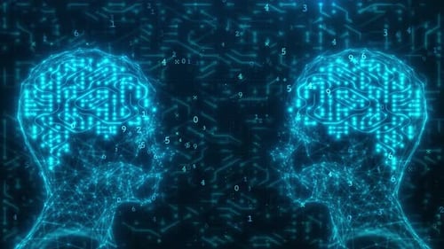 Artificial Intelligence and Machine Learning Concept. Abstract technology circuit board in head