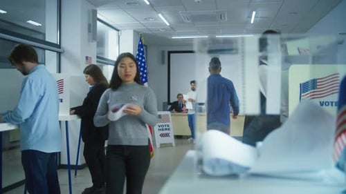 Multiethnic Voters or American People Vote in Booths at Polling Station