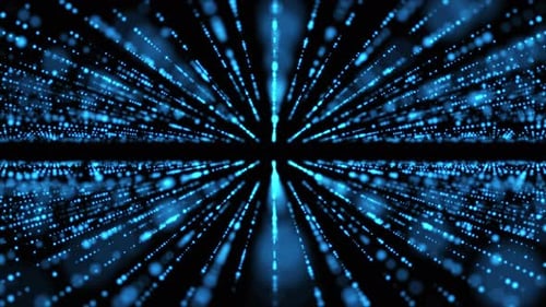 Flying Through Digital Data Grid of Blue Particles Motion Background