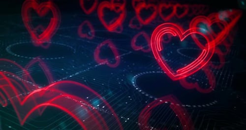 Heart love health and ai tech code symbols loop cyber concept
