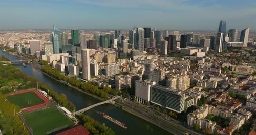 Establishing Shot of the Streets of Paris in the Summer Drone Shot of French Streets are Full of