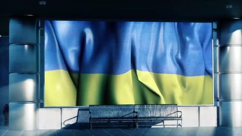 Waving Ukrainian Flag on Outdoor Digital Billboard Screen