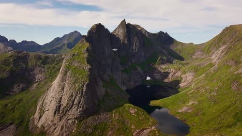 Majestic Mountain Range with Serene Lakes Aerial View
