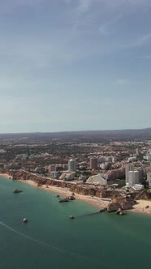 Vertical Video City and Beach of Portimão. Algarve, Portugal