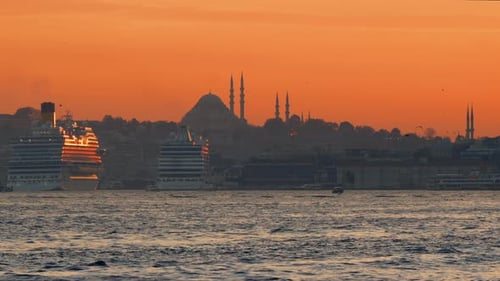 View to Bosphorus Istanbul and Eminonu at Sunset 2