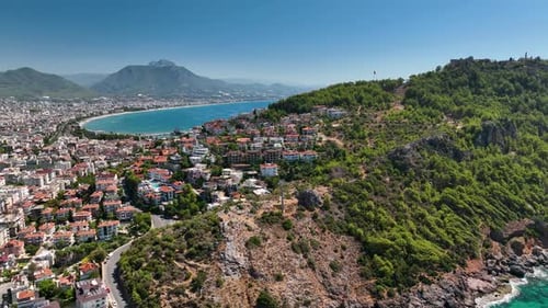 Beautiful Panorama of the City on the Mediterranean Sea Aerial View 4 K