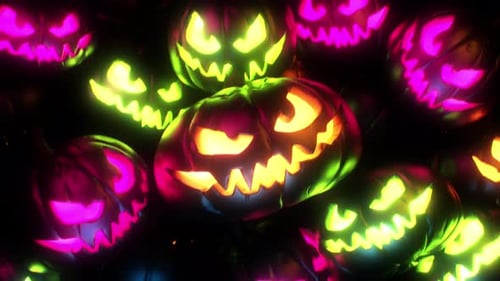 Colorful Neon Jack O Lantern Background 4K