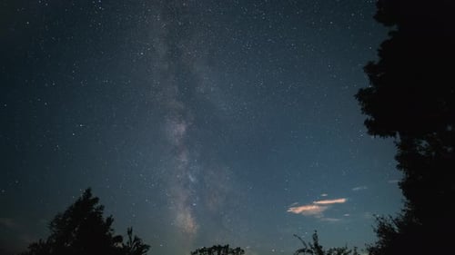 Night Starry Sky with Milky Way and Meteors