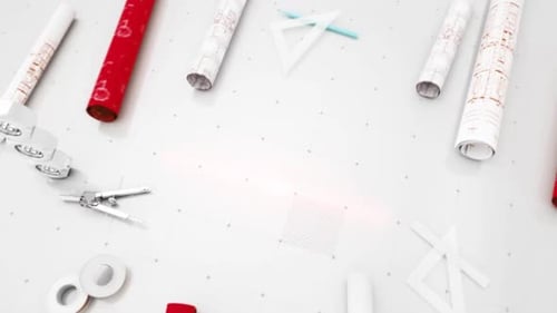 Blueprint Engineer Desk Red Background