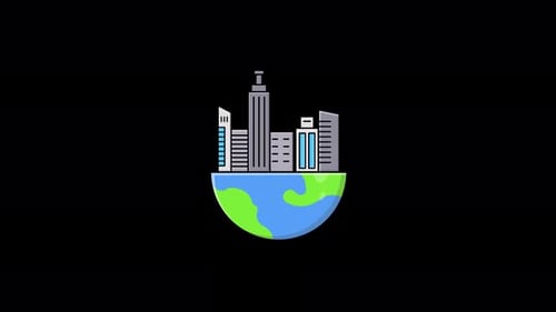 Animated Cityscape on Half Earth Glob. Urbanization World Concept Video - Transparent