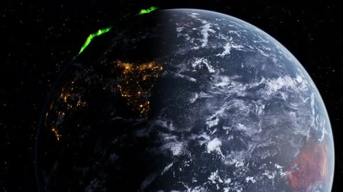 Realistic Earth From Space With City Lights And Aurora 4 K