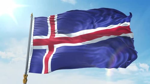 Waving Iceland Flag Against Blue Sky Animation