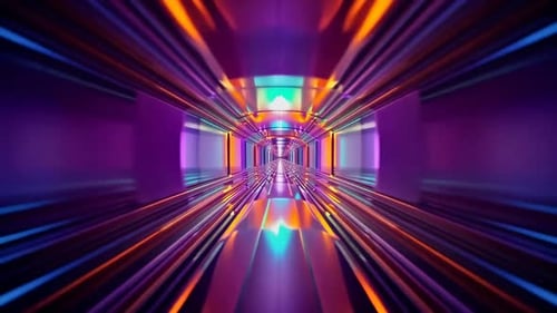 Mouvement rapide à travers une boucle de tunnel de science-fiction futuriste au néon