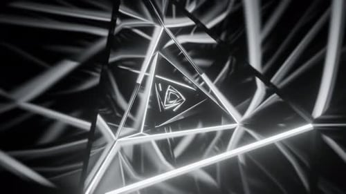 White Triangular Spiral Neon Tunnel Background VJ Loop l 4K