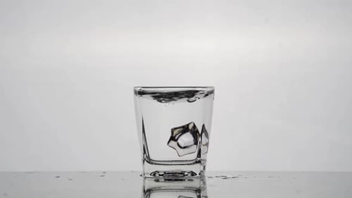 Ice Cube Splashes into Glass of Water