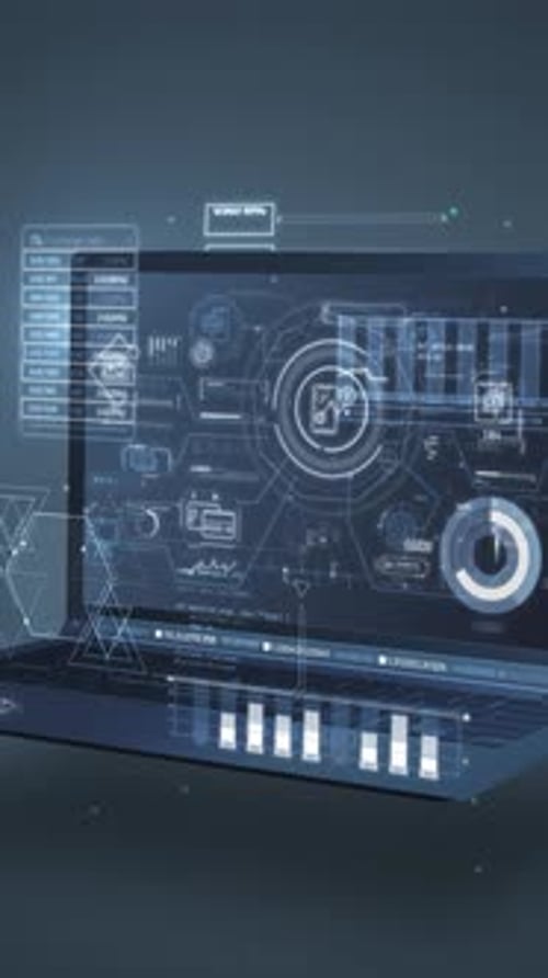 Futuristic Laptop Displaying Digital Data Analysis Interface