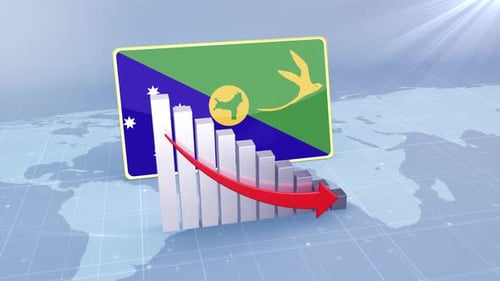 Christmas Island Flag With Decrease Bar Chart Graph And Arrow Red