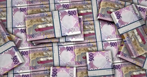 Qatar Riyal money banknotes packs surface