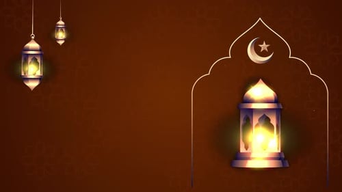 Eid Mubarak Animation Luxury Theme With Lamp, Crescent, Lantern And Particle Dark Orange Background