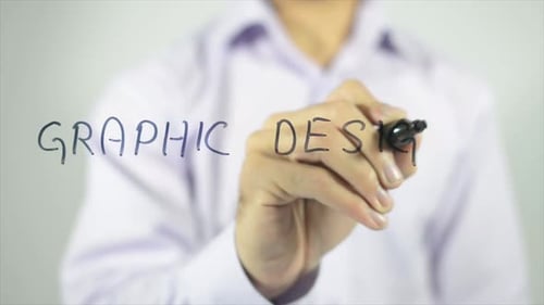 Hand Writes Graphic Design on Glass Surface