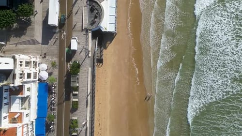Aerial view of buildings and beach, France.