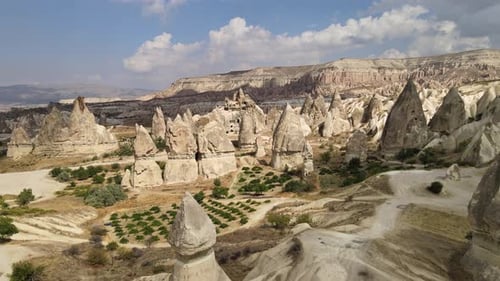 Aerial View of Natural Rock Formations and valley Cappadocia