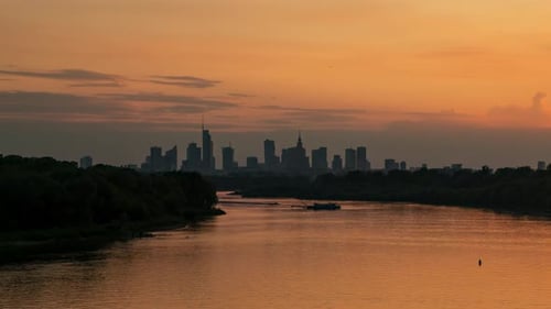 Skyscraper Silhouettes: Warsaw Sunset Timelapse